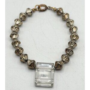 Vintage silver beaded rhinestone bracelet